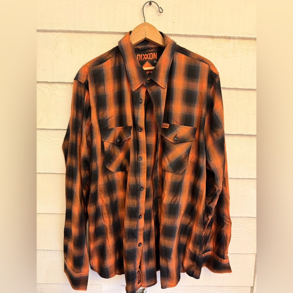 DIXXON Orange and Black Plaid Casual Button Down Shirt